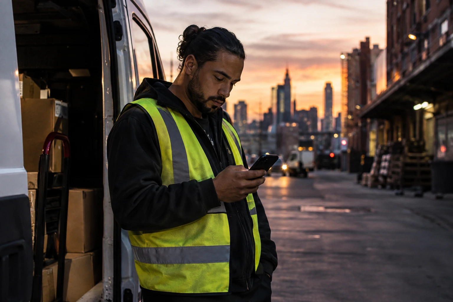 Warehouse worker at the van
