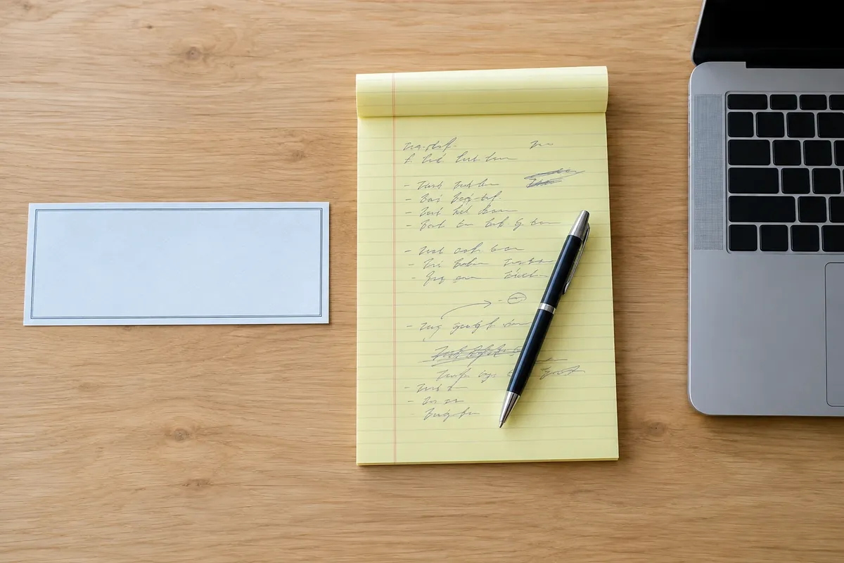 Blank check, legal pad and laptop keyboard in a row