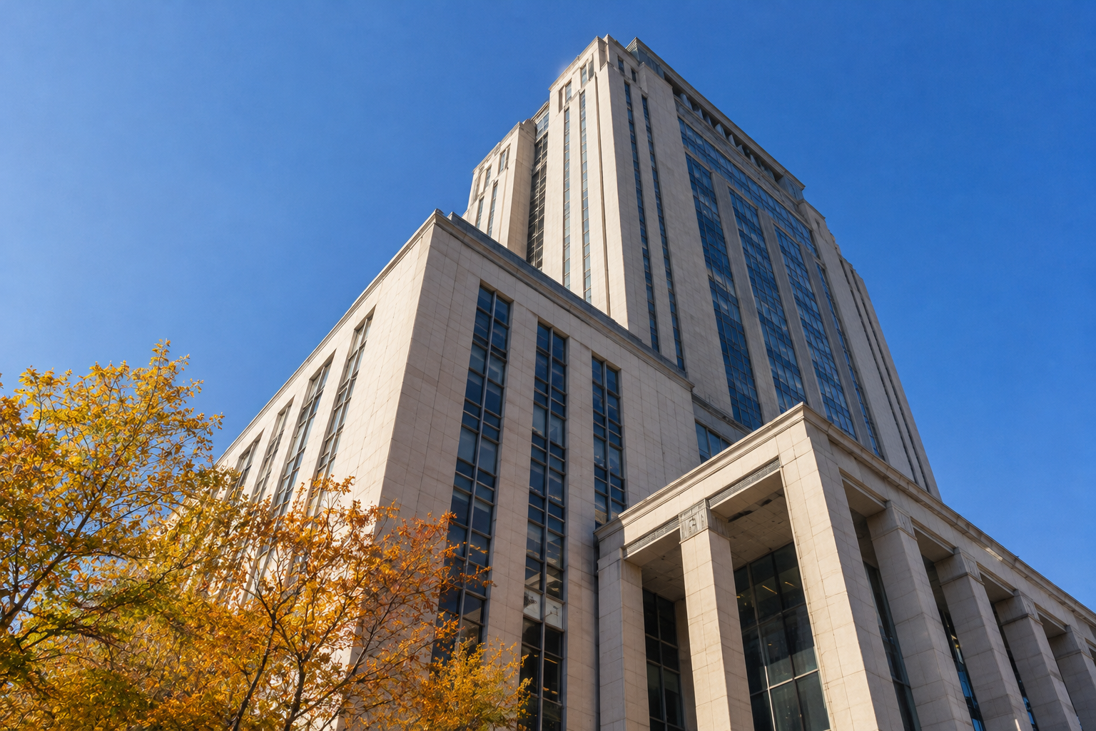 Kings County Supreme Court building in Brooklyn on a bright morning