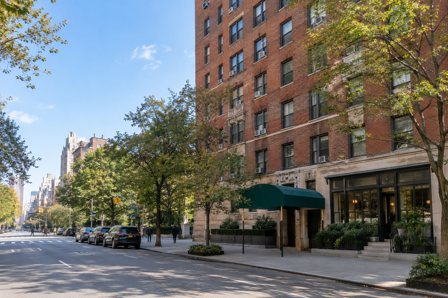 Prewar co-op building with a ground-floor restaurant on the Upper East Side
